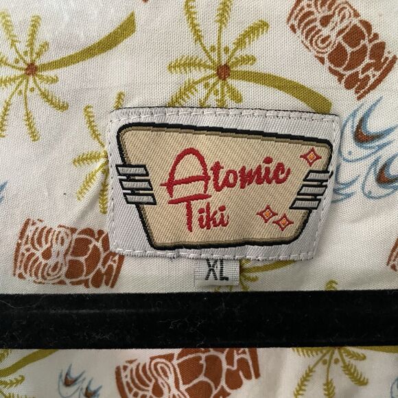Atomic Tiki Hawaiian Shirt Mens XL Cream Tiki Palm Retro AOP Loop Collar Camp - Picture 4 of 10